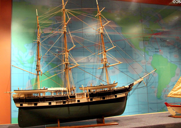 Model of whaling bark Charles W. Morgan (1841) last American whaleship at New Bedford Whaling Museum. New Bedford, MA.