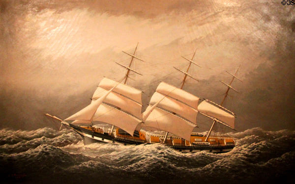 Packet-ship Cultivator in a Gale painting (1907) by Charles Sydney Raleigh at New Bedford Whaling Museum. New Bedford, MA.