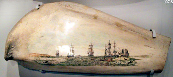 Scrimshaw (1954) by Leopold Harnois after whaling lithograph (1871) by Benjamin Russell at New Bedford Whaling Museum. New Bedford, MA.