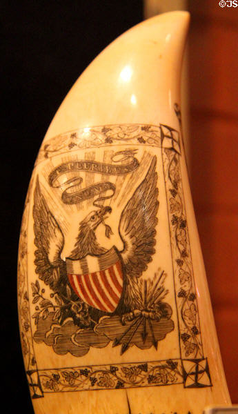Scrimshaw (c1830) figure of American eagle at New Bedford Whaling Museum. New Bedford, MA.