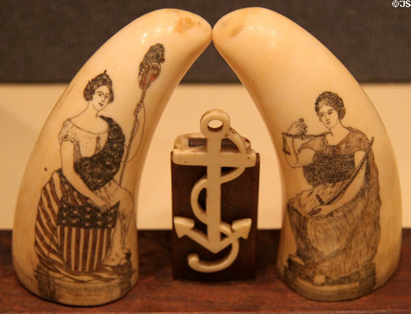 Scrimshaw figures of liberty & justice at New Bedford Whaling Museum. New Bedford, MA.