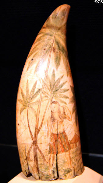 Scrimshaw (c1840) figure of Hawaiian maiden by George Hilliott at New Bedford Whaling Museum. New Bedford, MA.