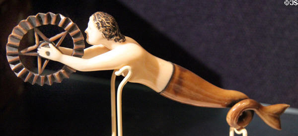 Mermaid pie crimper made of sperm whale ivory (1871-6) at New Bedford Whaling Museum. New Bedford, MA.