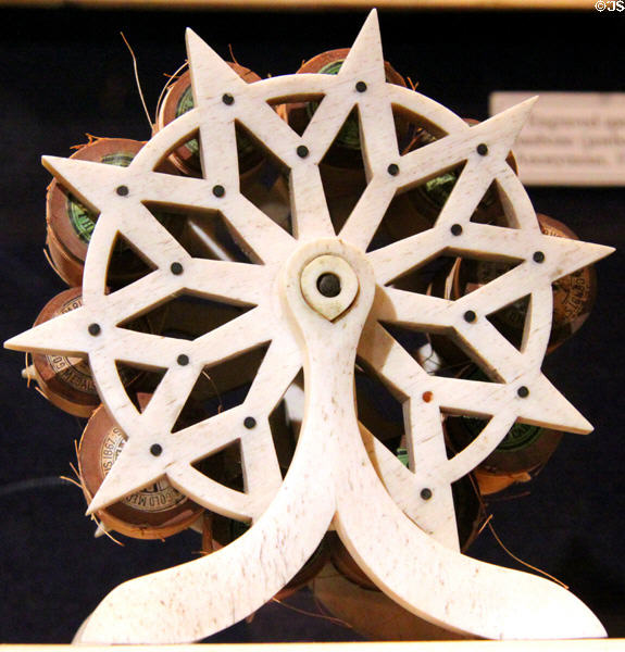 Whale ivory bobbin thread holder at New Bedford Whaling Museum. New Bedford, MA.