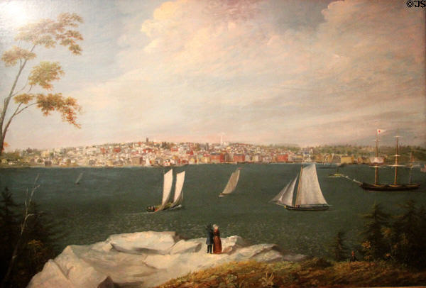 View of New Bedford from Fairhaven painting (c1847) by William Allen Wall at New Bedford Whaling Museum. New Bedford, MA.