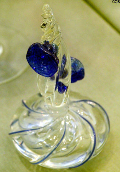 Cobalt blue blown glass perfume bottle (1925-1950s) by Gundersen Glass Works at New Bedford Whaling Museum. New Bedford, MA.