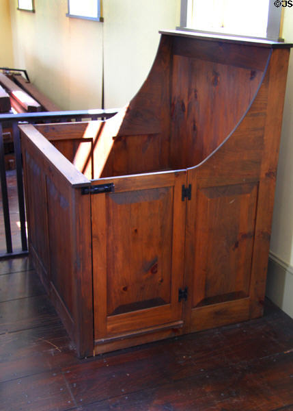 Witness box in Courtroom of 1749 Court House Museum. Plymouth, MA.