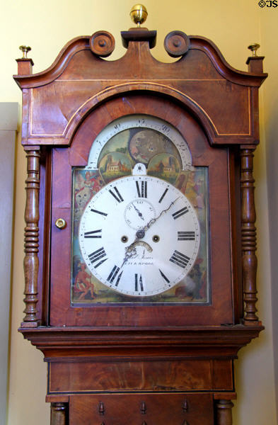 Four-continents standing clock by Rob. Jones of Liverpool at 1749 Court House Museum. Plymouth, MA.