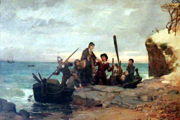 Landing of the Pilgrims painting (1877) by Henry A. Bacon at Pilgrim Hall Museum. Plymouth, MA.