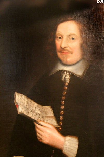 Portrait of Edward Winslow (1651) Mayflower colonist & later colonial governor at Pilgrim Hall Museum. Plymouth, MA.