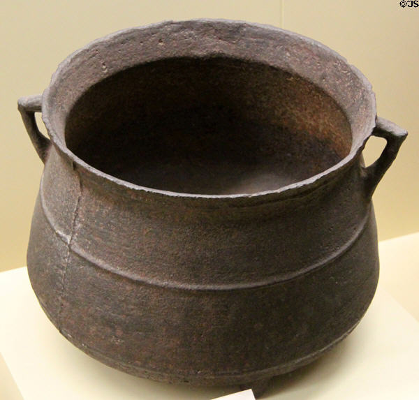Standish family cooking pot (1600-50) made in England at Pilgrim Hall Museum. Plymouth, MA.