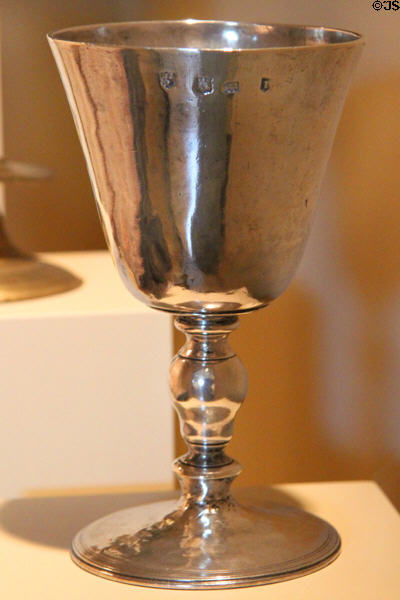 William Bradford family silver standing cup (1636) made in England at Pilgrim Hall Museum. Plymouth, MA.