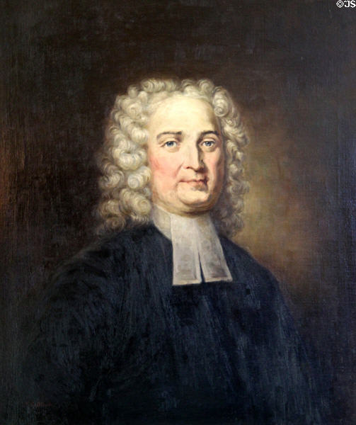 Portrait of John Cotton (1585-1652) a New England Puritan minister at Mayflower Society House. Plymouth, MA.