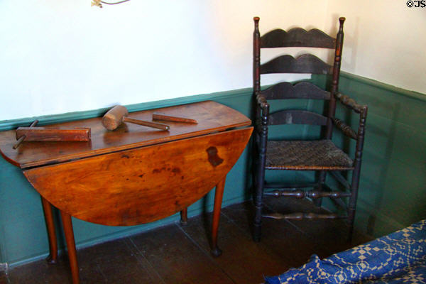 Drop-leaf table & ladder-back armchair at Jabez Howland House. Plymouth, MA.