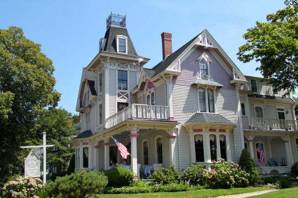 Gothic-style George Drew house (1881) (8 Jarves St.) now The Painted Lady inn. Sandwich, MA. Style: Victorian eclectic.
