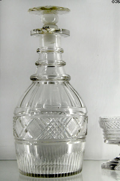 Cut glass decanter (c1810) from Europe at Sandwich Glass Museum. Sandwich, MA.