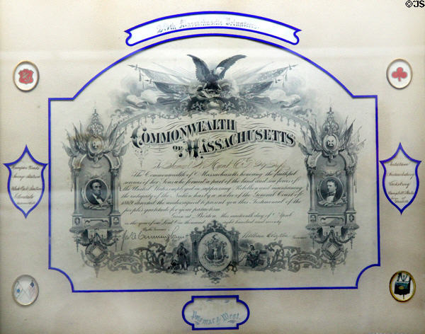 Civil War certificate (1870) given to Samuel W. Hunt of Sandwich at Sandwich Glass Museum. Sandwich, MA.
