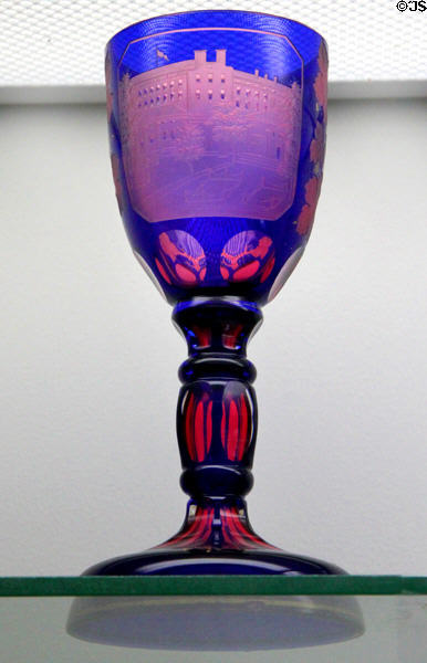 Engraved Ruby Stained Goblet (1860) by Boston & Sandwich Glass Co. at Sandwich Glass Museum. Sandwich, MA.