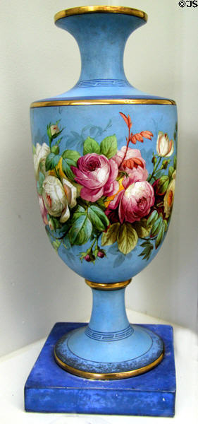 Porcelain vase (1876) by Edward Swann exhibited at Centennial Exhibition in Philadelphia at Sandwich Glass Museum. Sandwich, MA.