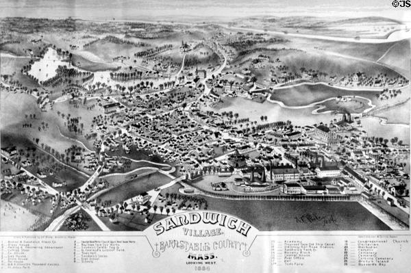 Areal map (1884) of village of Sandwich at Sandwich Glass Museum. Sandwich, MA.