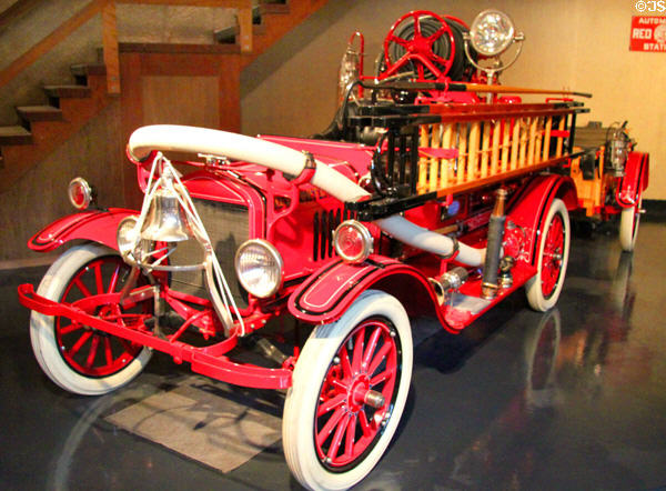 Ford-Howe Pumper fire truck (1922) from Detroit, MI built on a Model T chassis at Heritage Plantation Auto Museum. Sandwich, MA.