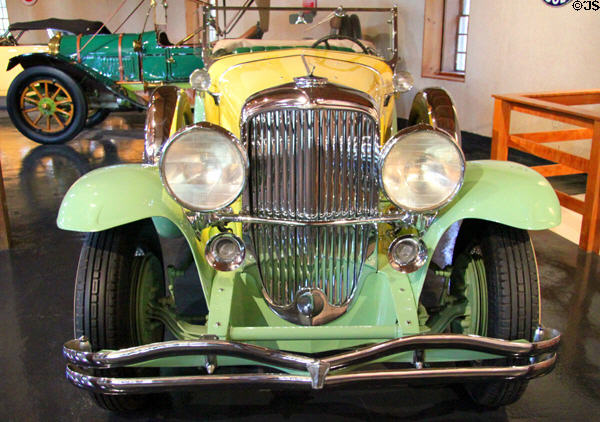 Front end of Duisenberg Model J Derham Tourster (1931) owned by movie star Gary Cooper at Heritage Plantation Auto Museum. Sandwich, MA.