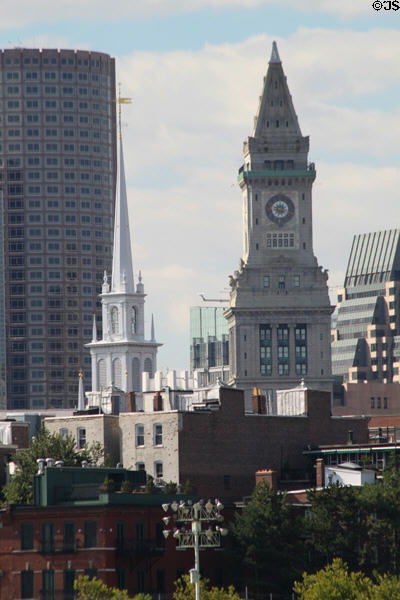 Boston's Old North Church & Custom House towers. Boston, MA.