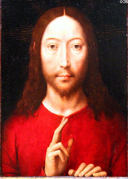 Christ Blessing (1481) painting by Hans Memling at Museum of Fine Arts. Boston, MA.