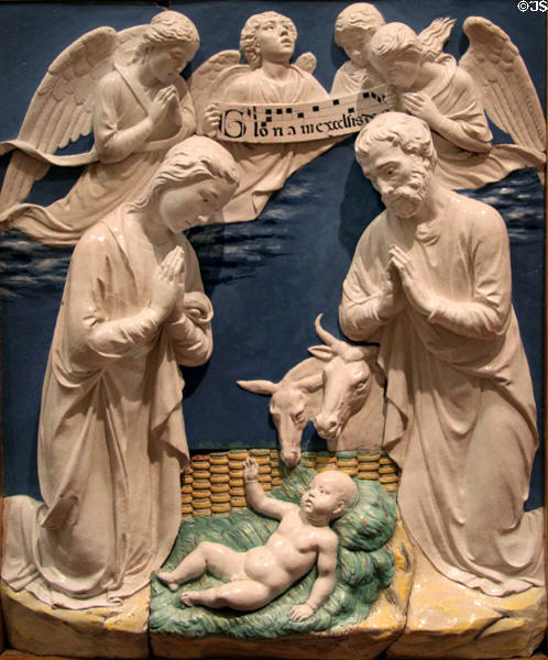 Nativity (c1470) terra-cotta by Luca della Robbia at Museum of Fine Arts. Boston, MA.