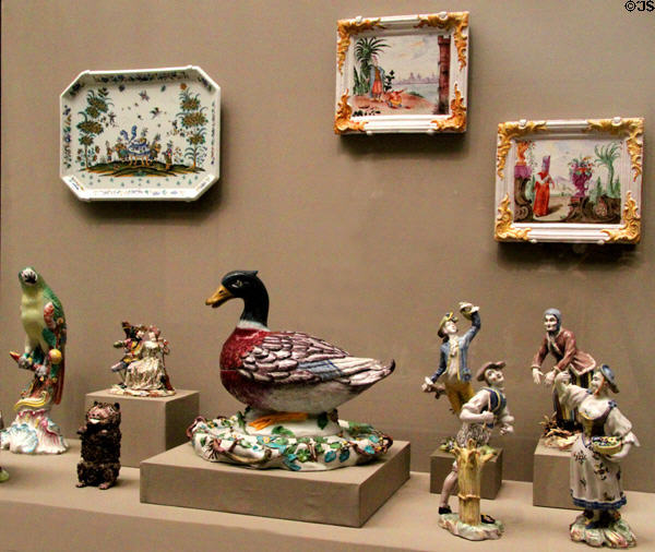 Collection of 18th C faience at Museum of Fine Arts. Boston, MA.