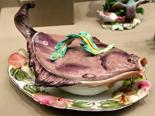 Plaice fish porcelain sauceboat (1752) by Chelsea Manuf. of England at Museum of Fine Arts. Boston, MA.