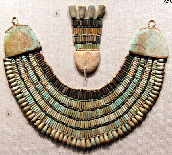 Ancient Egyptian beaded broad collar (2465-2323 BCE) at Museum of Fine Arts. Boston, MA.