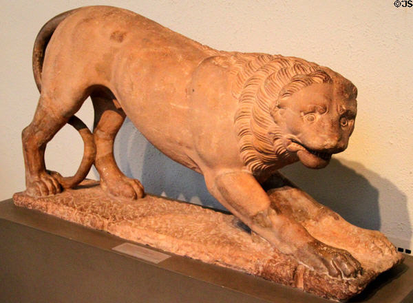 Ancient Greek lion funerary monument (c390 BCE) from near Athens at Museum of Fine Arts. Boston, MA.