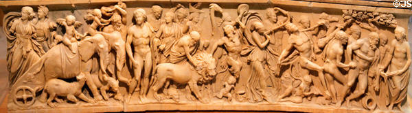 Roman sarcophagus of triumph of Dionysus (215-225 CE) from Proconnesus at Museum of Fine Arts. Boston, MA.