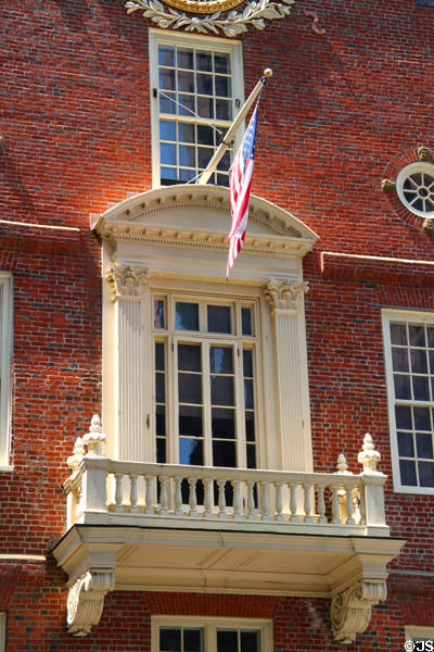 Georgian style door & balcony on southern facade of Old State House. Boston, MA.
