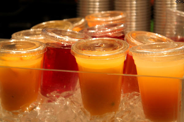 Juice glasses in Quincy Market at Faneuil Hall Market. Boston, MA.
