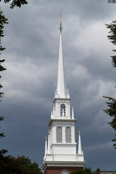Tower of Old North Church where lanterns were hung to signal Paul Revere "One if by land, and two if by sea". Boston, MA.