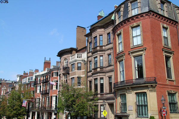 Beacon Street streetscape from Spruce St. in Beacon Hill. Boston, MA.