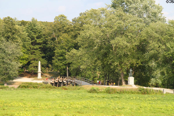 Old North Bridge & monuments of "Shot heard round the world" of first Revolutionary War at Minute Men National Historical Park. Concord, MA.