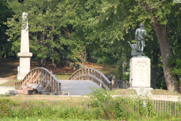 Replica of the Old North Bridge over the Concord River where on April 19, 1775, American Minutemen stopped the advance of British troops sent to seize American munitions. Concord, MA.