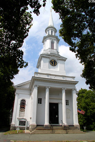 First Congregational Unitarian Church (1847) on Lexington Greens. Lexington, MA. Style: Colonial Revival.