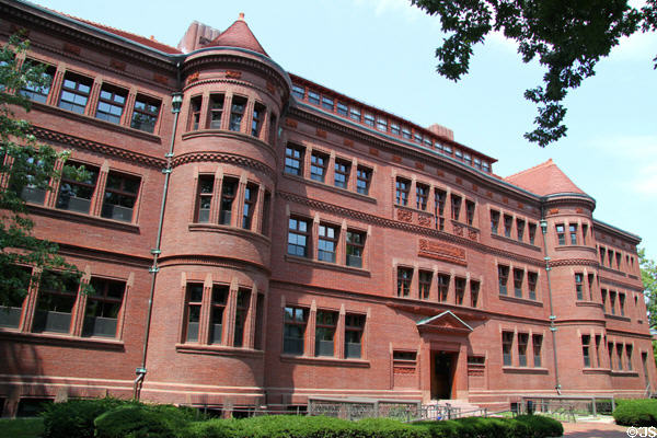 Sever Hall (1878) on Harvard Yard. Cambridge, MA. Style: Richardsonian Romanesque. Architect: Henry Hobson Richardson. On National Register.