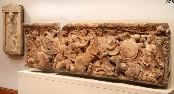 Roman marble sarcophagus & funerary reliefs (2ndC) at Harvard Art Museums. Cambridge, MA.