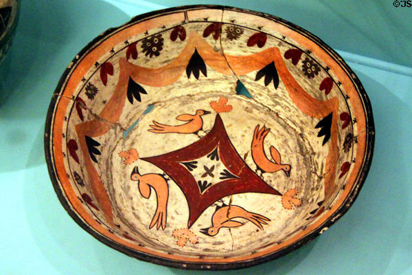 Acoma or Laguna pottery (1850-95) bowl at Peabody Museum. Cambridge, MA.