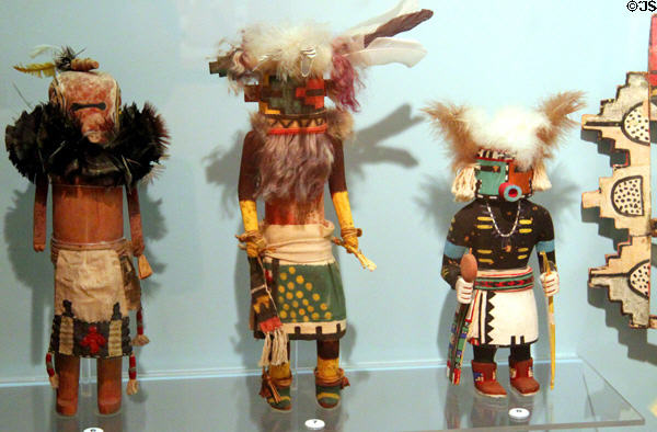 Two Zuni (c1905) & Hopi (c1937-63) Kachina dolls at Peabody Museum. Cambridge, MA.