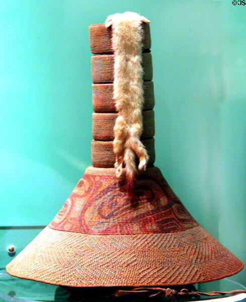 Tlingit basketry hat & cover (early 19thC) at Peabody Museum. Cambridge, MA.