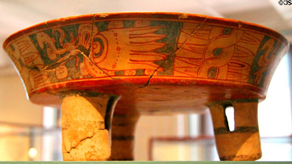 Mayan ceramic polychrome painted plate (500-800) from Holmul, Guatemala at Peabody Museum. Cambridge, MA.