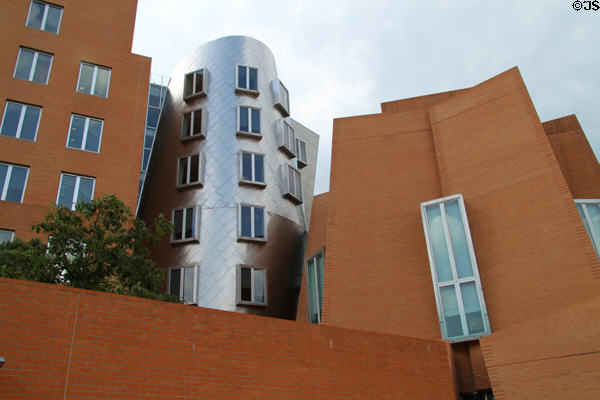 Brick & metallic walls of Gehry building at MIT. Cambridge, MA.
