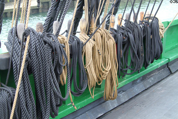 Ropes aboard Friendship of Salem. Salem, MA.