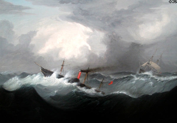 Steamer Britannia in a Gale painting (1842) by Fritz Henry (Hugh) Lane at Peabody Essex Museum. Salem, MA.